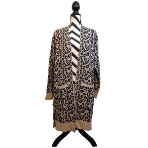 Sanctuary Boho Leopard Print Open Front Long Cardigan